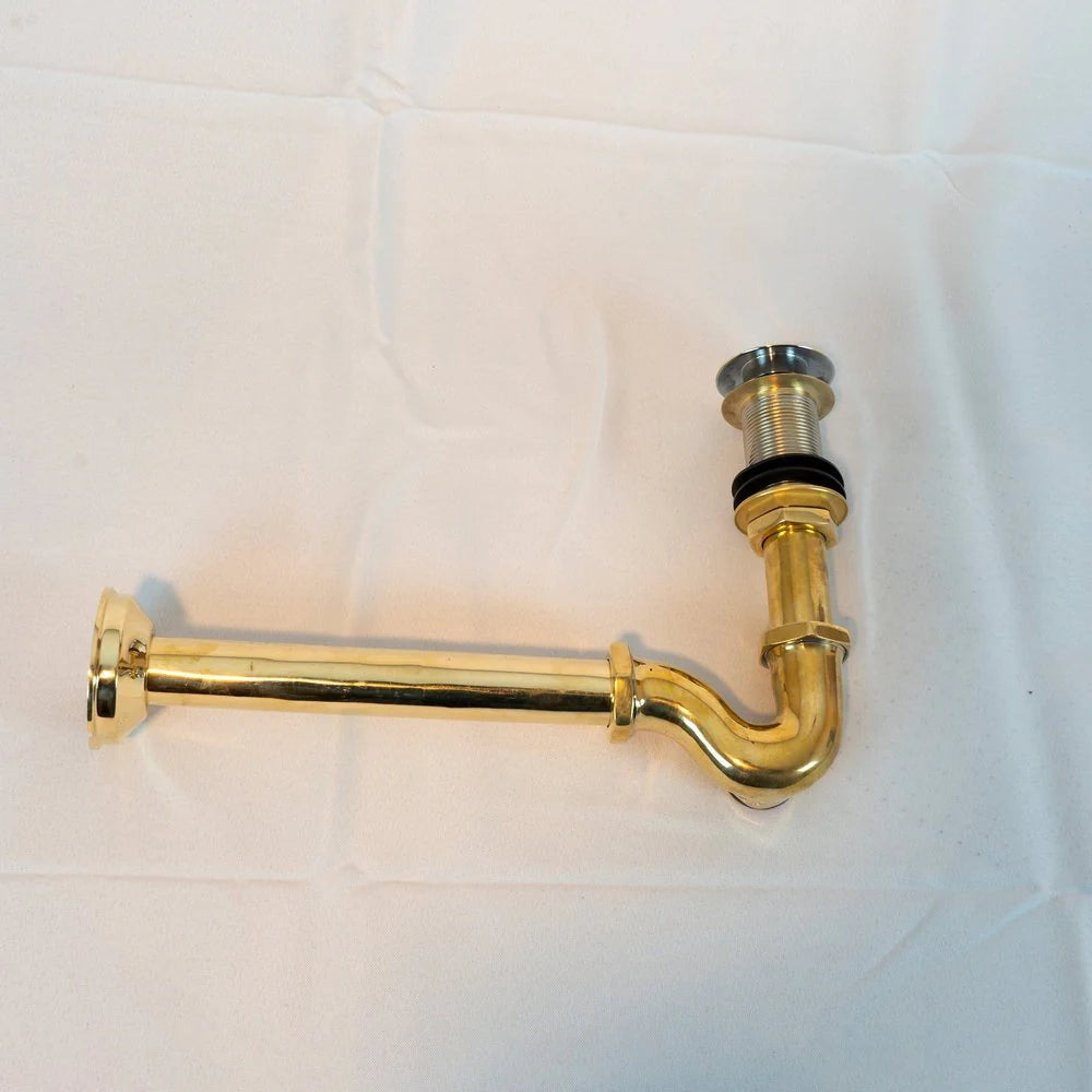 1-1/4" Brass P-Trap with Push-Up Drain and Brass Siphon
