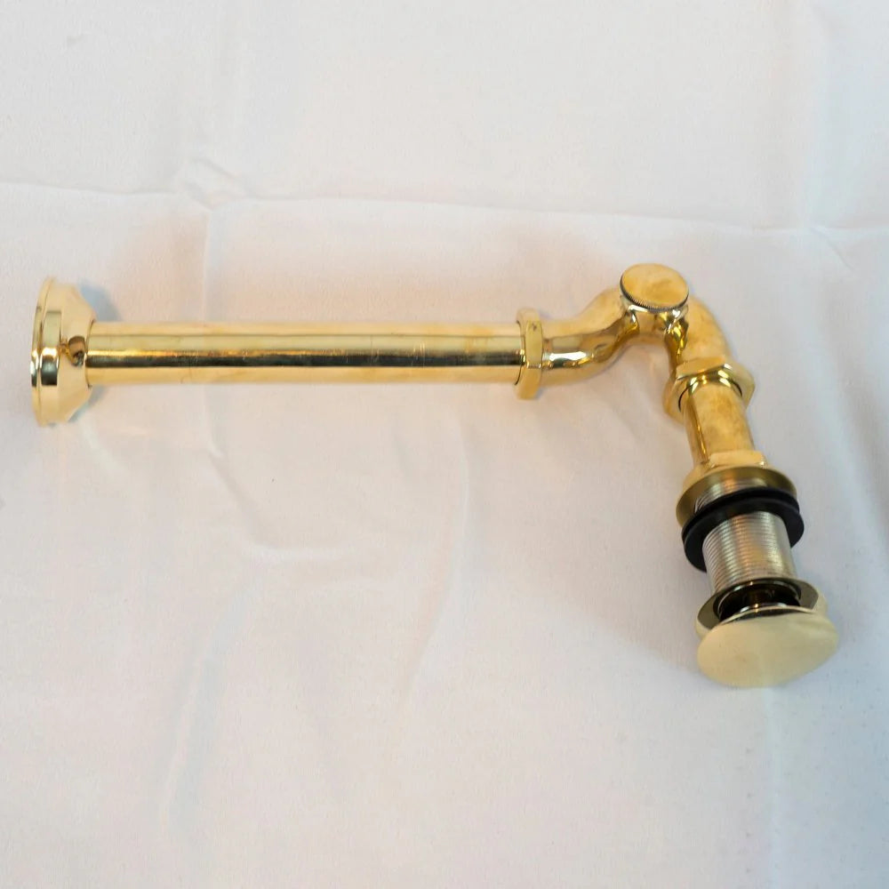 1-1/4" Brass P-Trap with Push-Up Drain and Brass Siphon