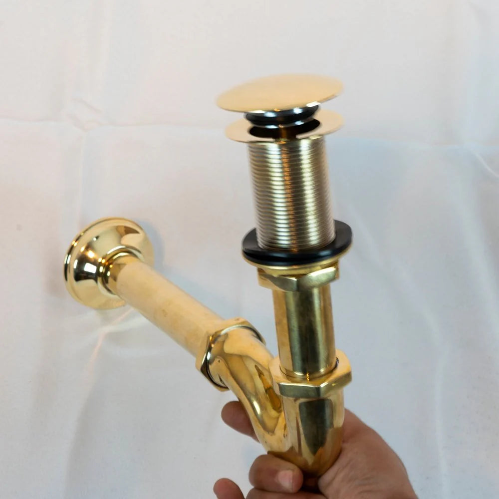 1-1/4" Brass P-Trap with Push-Up Drain and Brass Siphon