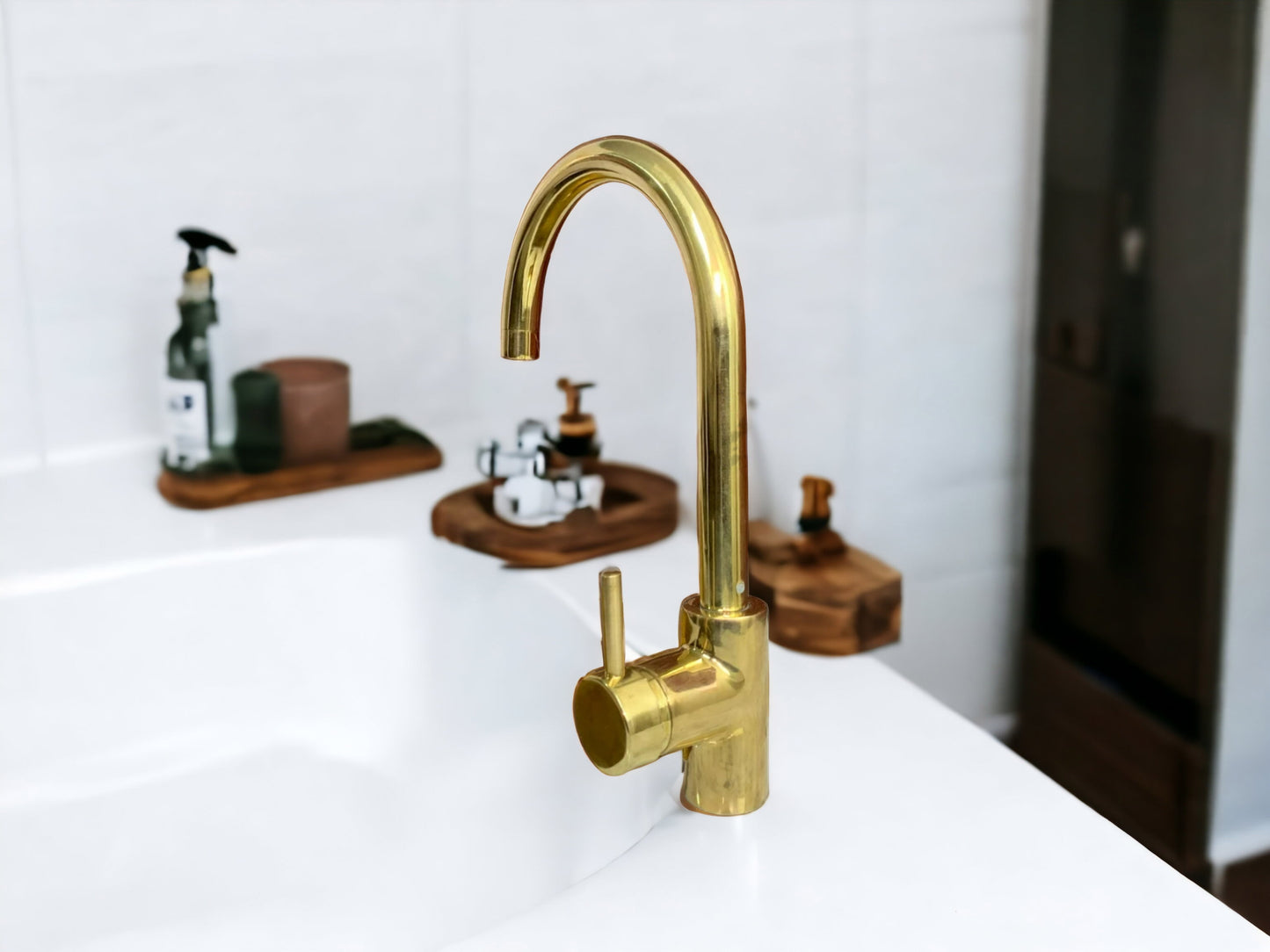 Sleek Single Hole Basin Faucet - Unlacquered Brass Bathroom & Kitchen Faucet - Modern Design
