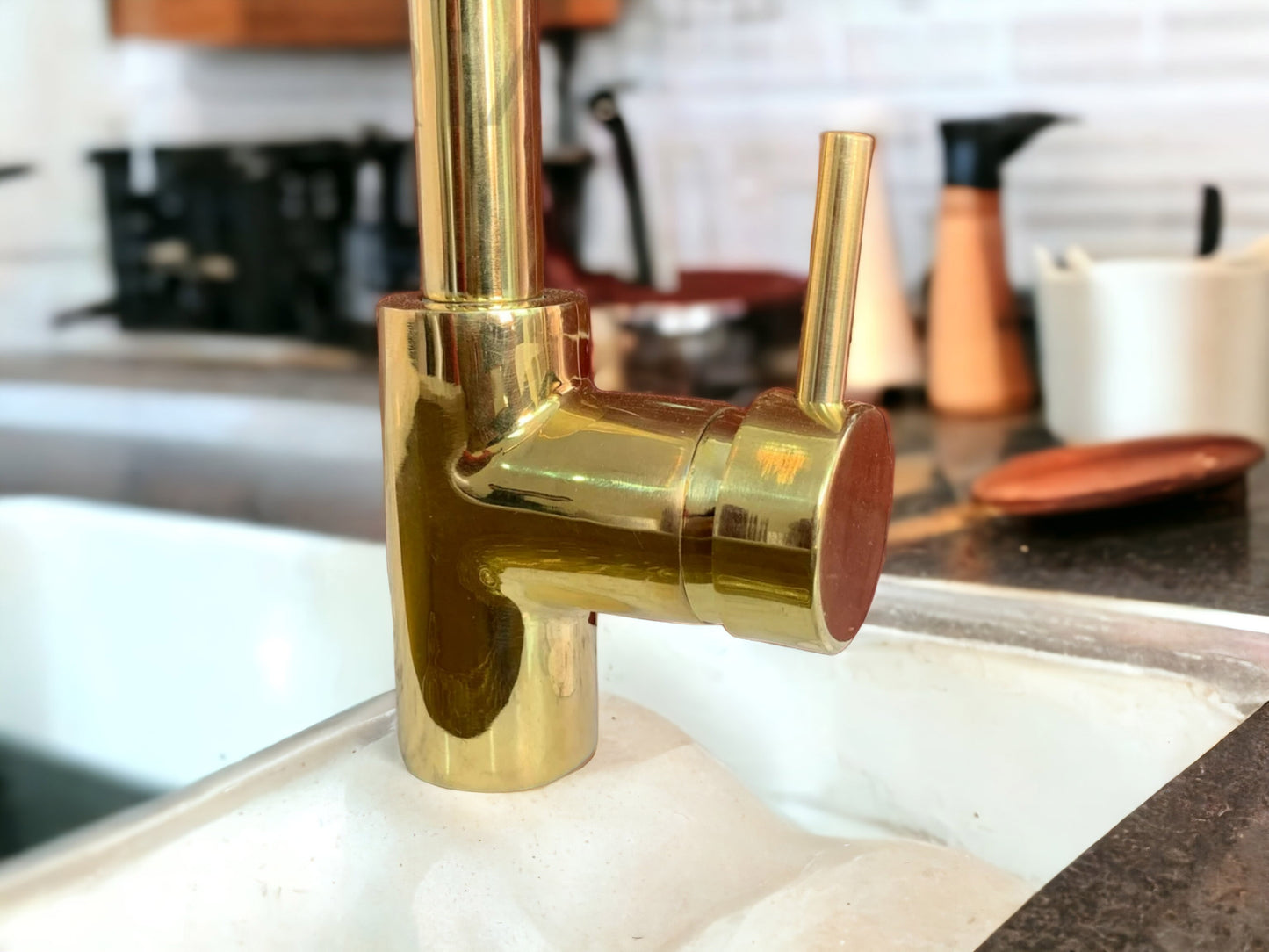Sleek Single Hole Basin Faucet - Unlacquered Brass Bathroom & Kitchen Faucet - Modern Design