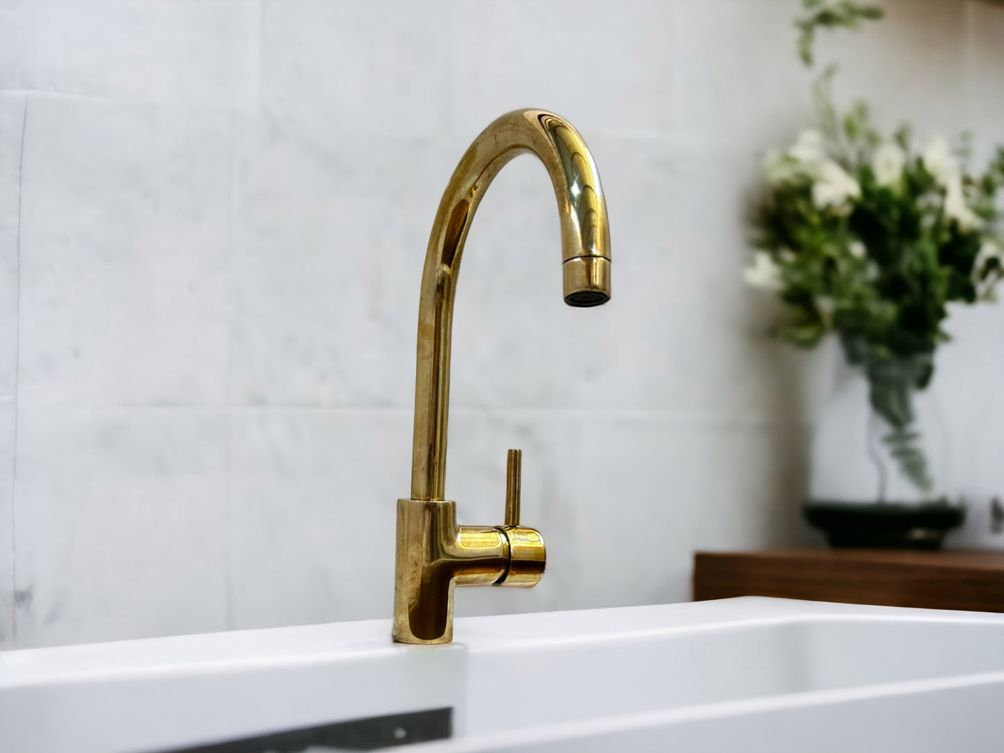 Sleek Single Hole Basin Faucet - Unlacquered Brass Bathroom & Kitchen Faucet - Modern Design