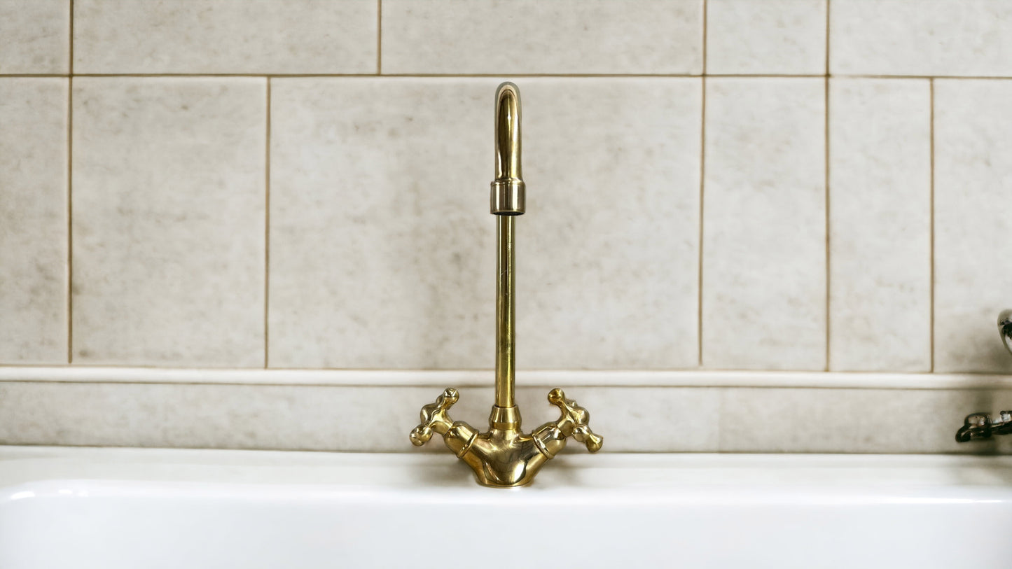 Vintage Unlacquered Brass Bathroom Faucet - Bath Taps, Bathtub & Vessel Sink Faucet