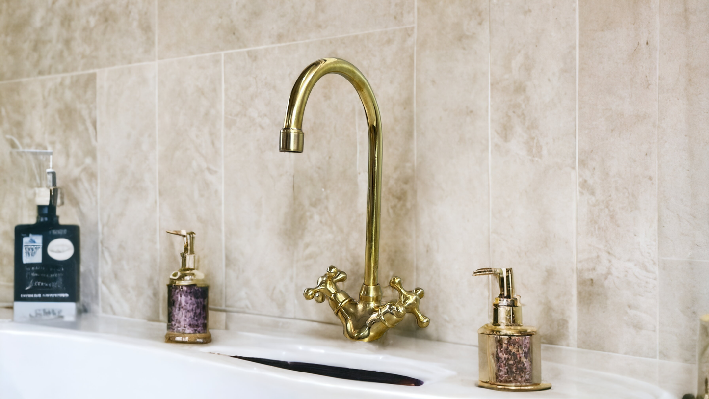 Vintage Unlacquered Brass Bathroom Faucet - Bath Taps, Bathtub & Vessel Sink Faucet