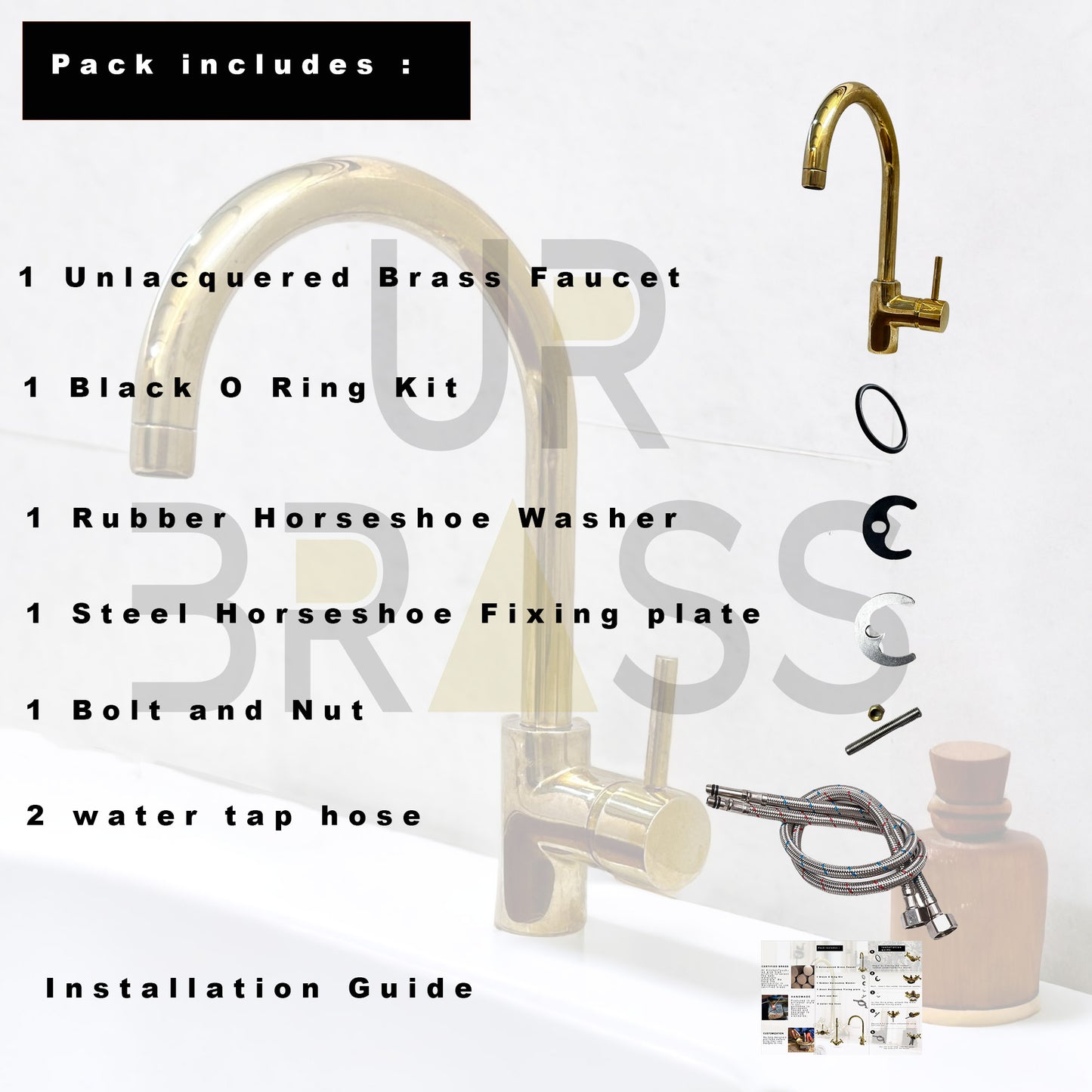 Sleek Single Hole Basin Faucet - Unlacquered Brass Bathroom & Kitchen Faucet - Modern Design