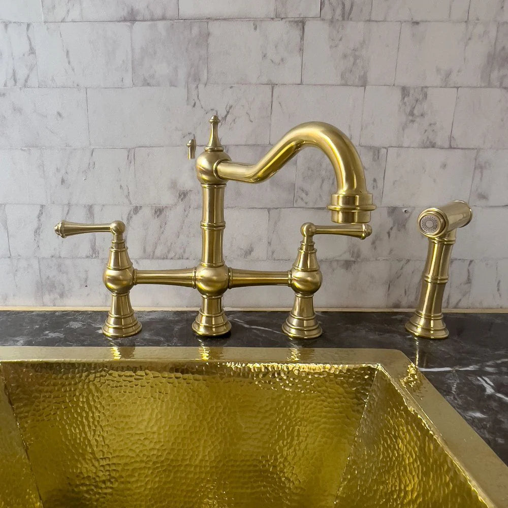 Unlacquered Brass Deck Mount Column Spout 3 Leg With Sidespray