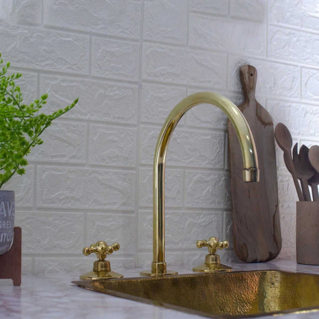 Vintage Brass Kitchen Faucet - 3 Hole Kitchen Faucet for Timeless Elegance
