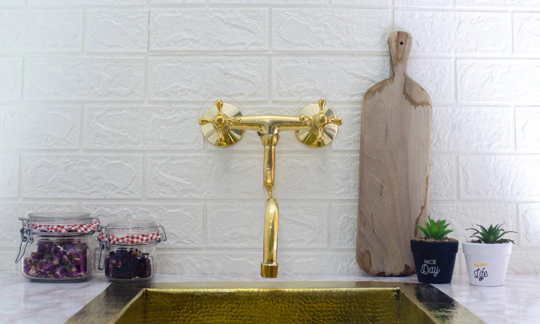 Antique Brass Kitchen Faucet - Wall Kitchen Faucet