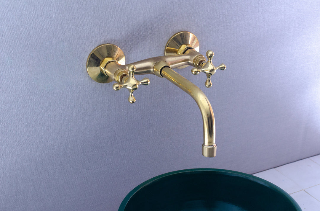 Unlacquered Brass Wall Mount Faucet for Bathroom Sink