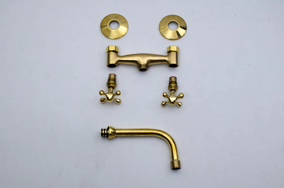 Unlacquered Brass Bathroom Sink Wall Mount Faucet