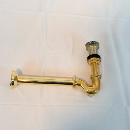 1-1/4" Brass P-Trap with Push-Up Drain and Brass Siphon