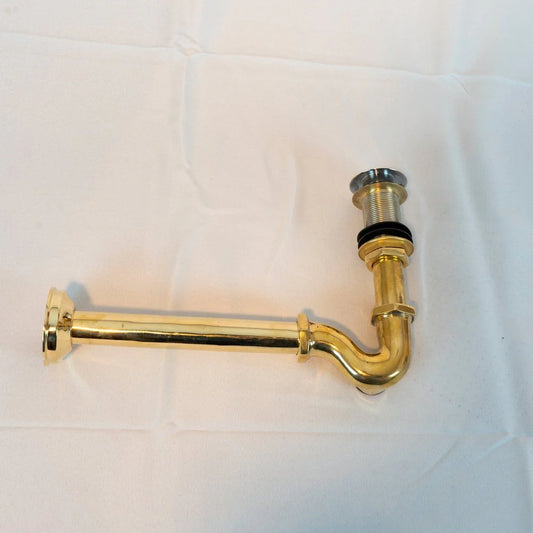 1-1/4" Brass P-Trap with Push-Up Drain and Brass Siphon