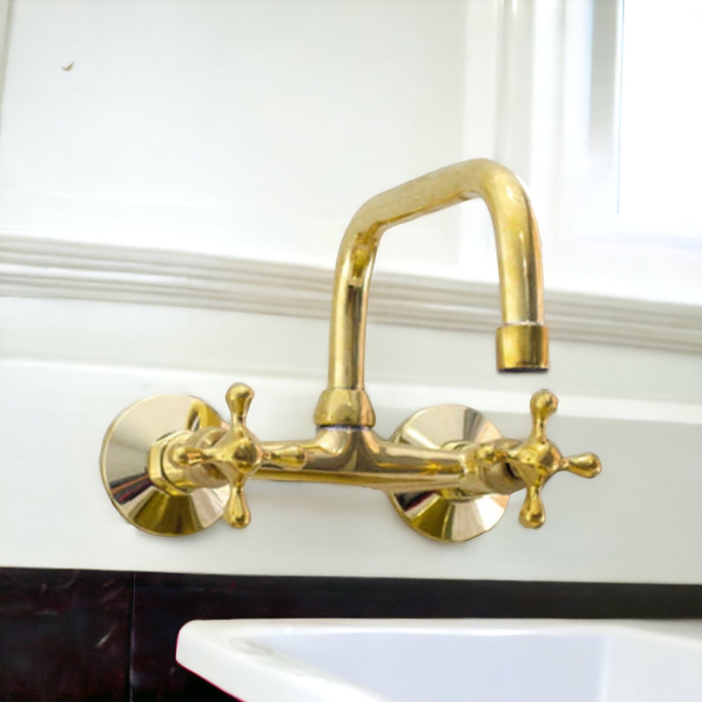 Unlacquered Brass Faucet, Wall Mount Bathroom Faucet, Rustic Brass Faucet