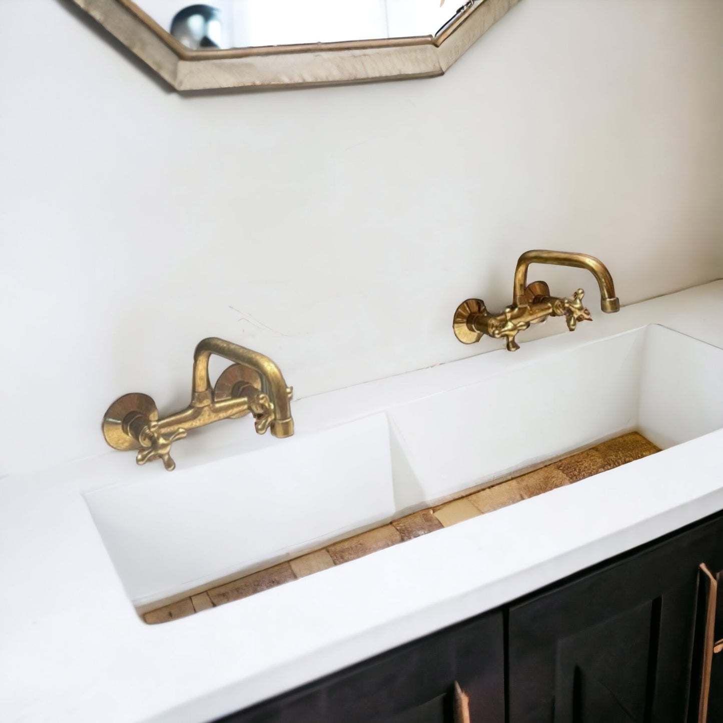 Unlacquered Brass Faucet, Wall Mount Bathroom Faucet, Rustic Brass Faucet