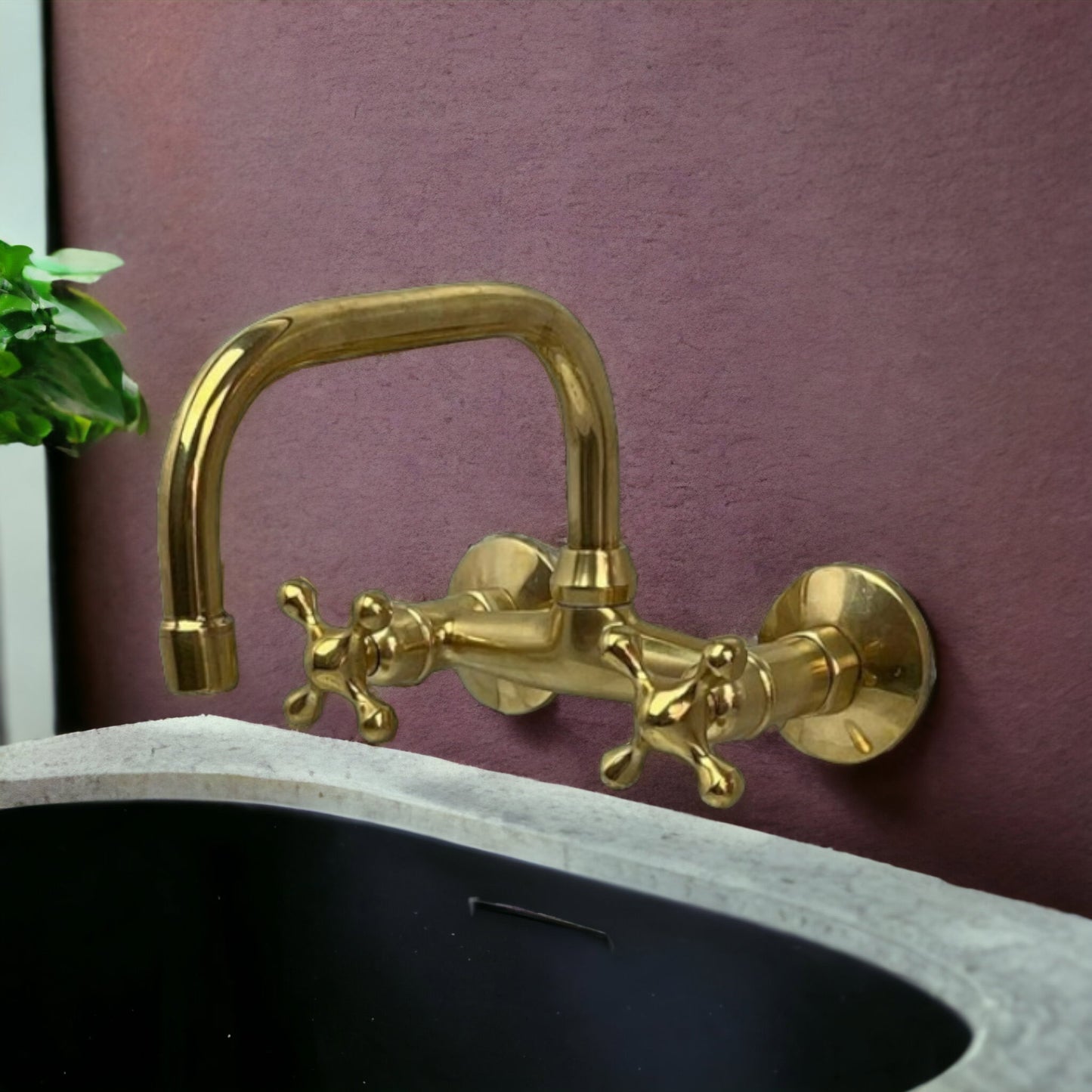 Unlacquered Brass Faucet, Wall Mount Bathroom Faucet, Rustic Brass Faucet