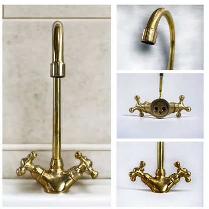 Unlacquered Brass Bathroom Faucet, Vintage Brass Faucet, Bath Taps, Bathtub Faucet, Vessel Sink Faucet