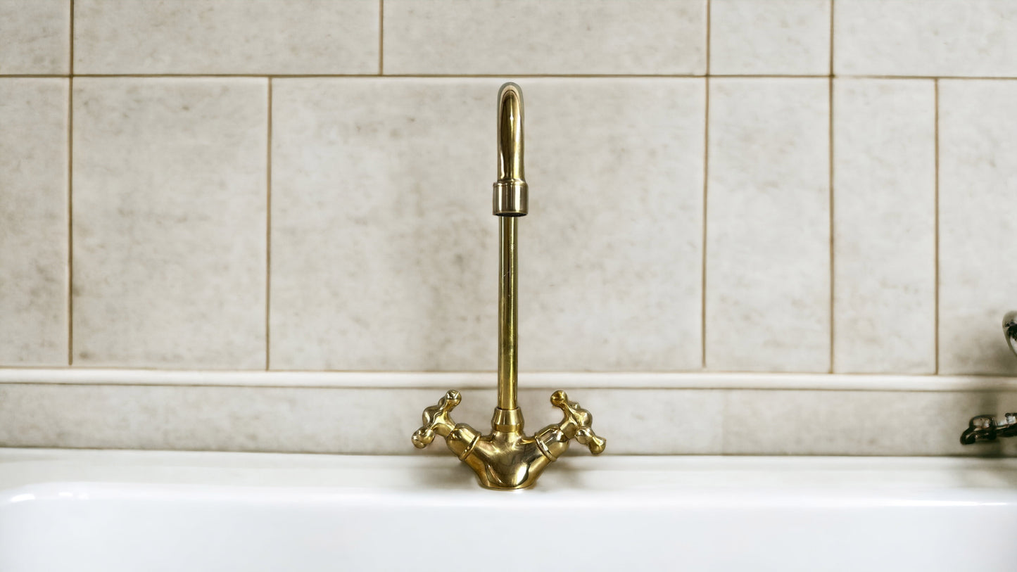 Unlacquered Brass Bathroom Faucet, Vintage Brass Faucet, Bath Taps, Bathtub Faucet, Vessel Sink Faucet