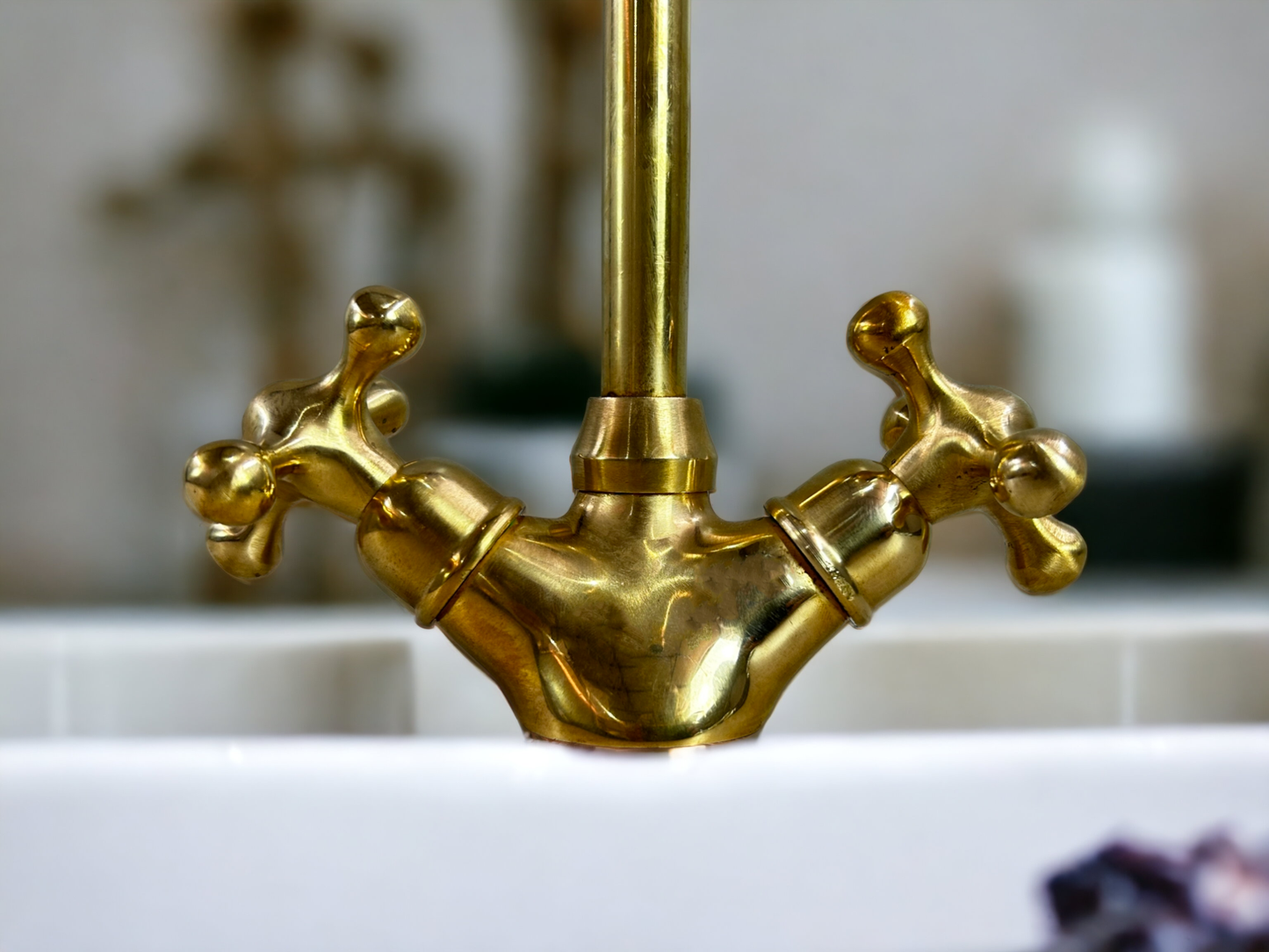 Unlacquered Brass Bathroom Faucet, Vintage Brass Faucet, Bath Taps, Bathtub Faucet, Vessel Sink Faucet