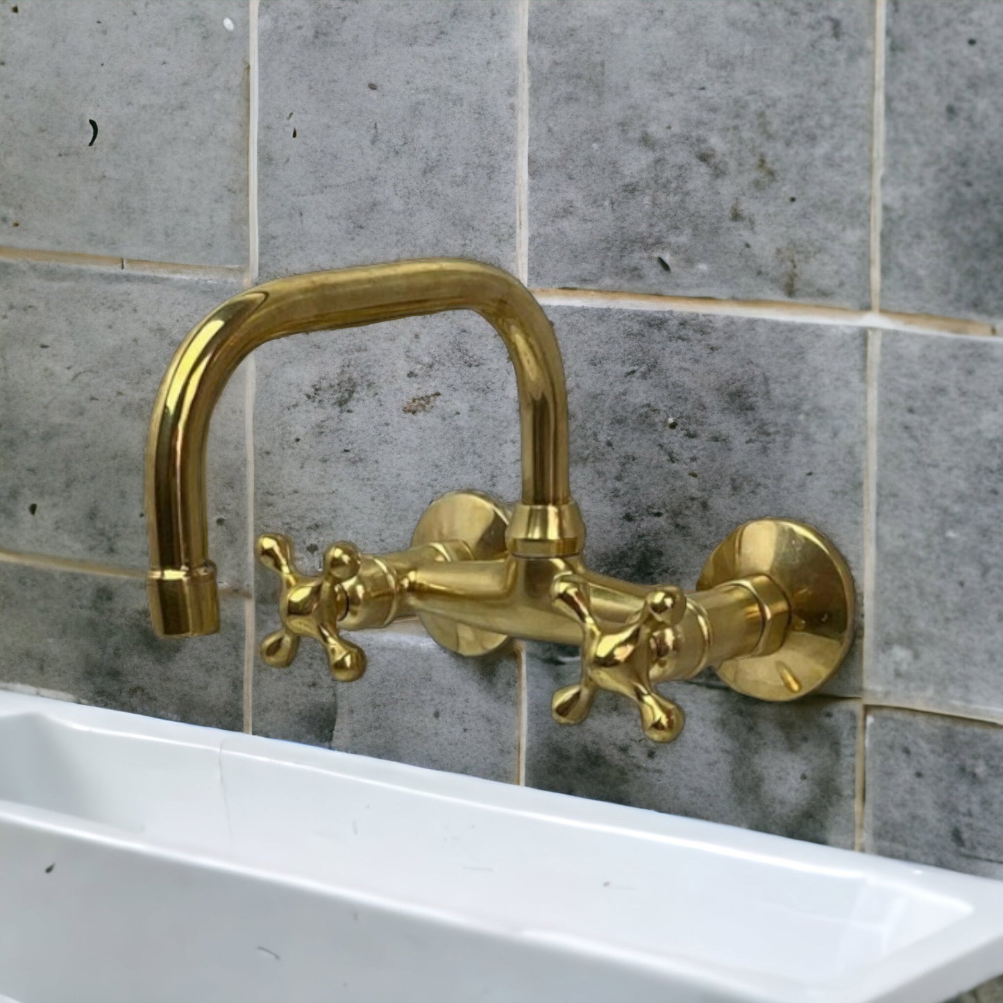 Unlacquered Brass Faucet, Wall Mount Bathroom Faucet, Rustic Brass Faucet