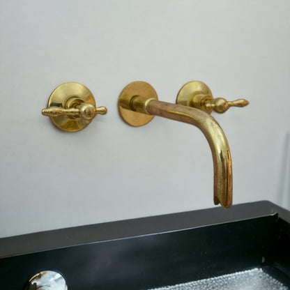 Unlacquered Brass BathroomFaucet, Vintage Wall Mount Faucet, Bathroom Sink Faucet, Rustic Vanity Faucet, Classic Brass Faucet