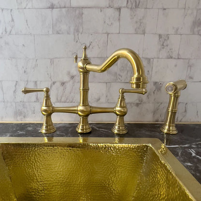 Unlacquered Brass Deck Mount Column Spout 3 Leg With Sidespray