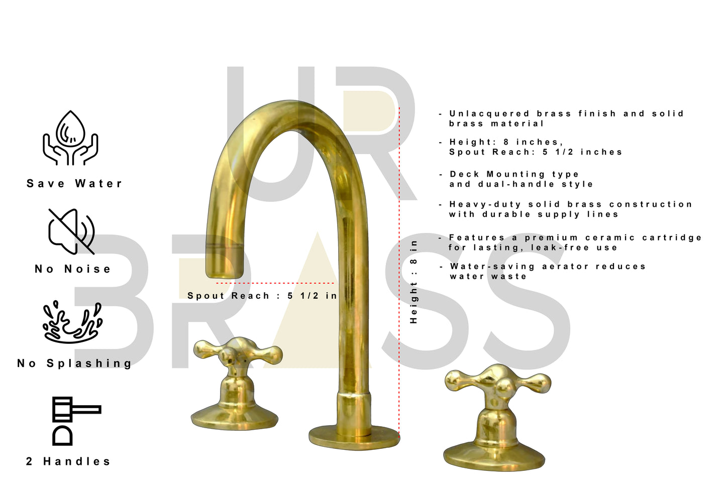 Unlacquered Brass Bathroom Faucet, Bathtub Faucet, Deck Mount Brass Faucet